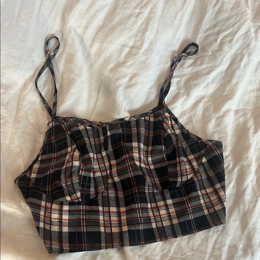 Plaid Crop Top with Spaghetti Straps